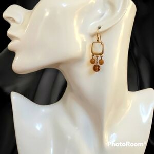 3/$30 VTG Space Age Square Brown Beaded Chandalier Dangle Hook Earrings